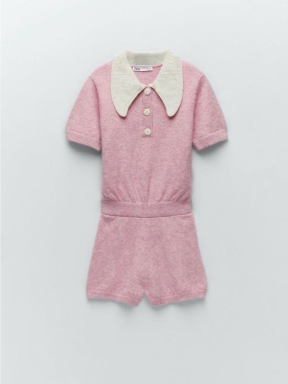 Zara Pink Knit Romper with Cream Trim